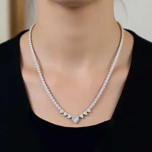 نیم ست نقره دخترانه و زنانه مدل تنیسی قلب دار دو تکه