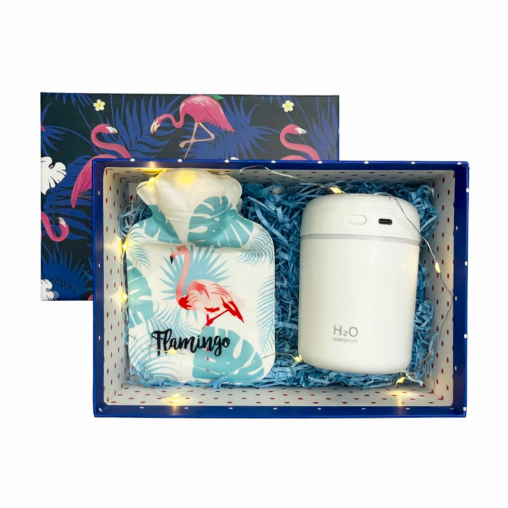 پک هدیهی آرامش شامل دستگاه بخور و کیسه آب گرم طرح فلامینگو پک هدیهی آرامش شامل دستگاه بخور و کیسه آب گرم طرح فلامینگو